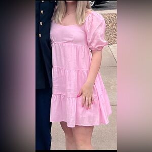 Pink bubble sleeve dress